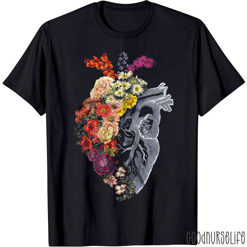 Anatomical Heart With Flowers Nurse T-Shirt