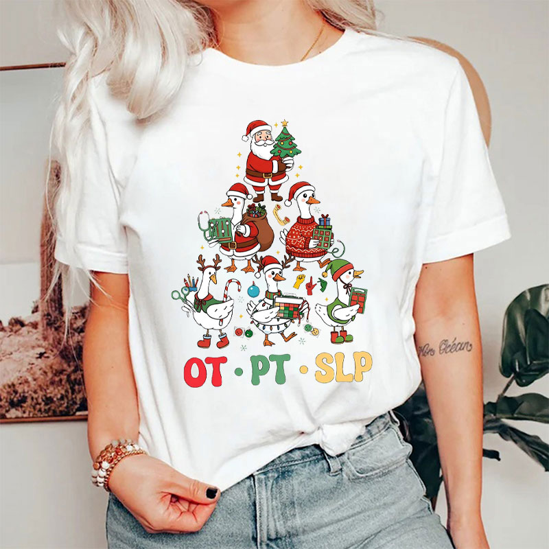 OT PT SLP Festive Goose Santa Nurse T-Shirt