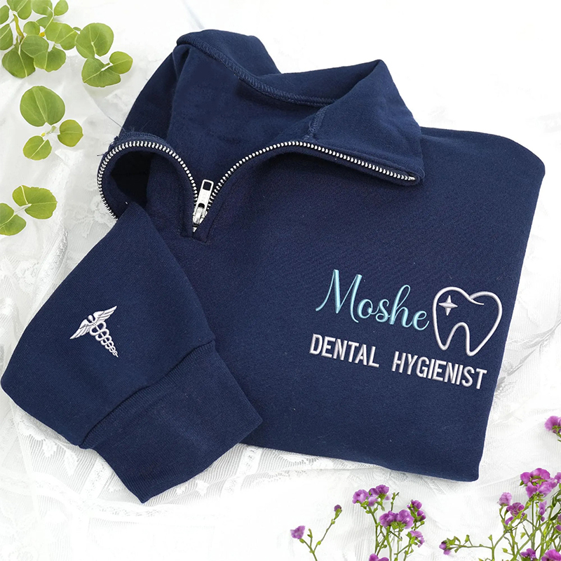 Personalized Embroidered Cute Icon Dental Quarter Zip Sweatshirt