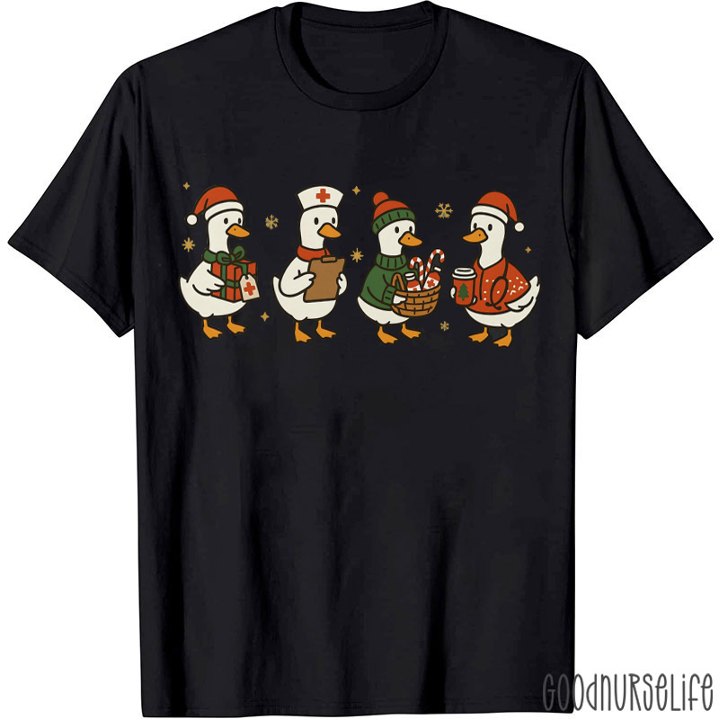 Festive Goose Christmas Nurse T-Shirt