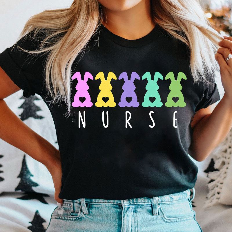 Clorful Bunny Nurses Easter Vibe Nurse T-shirt