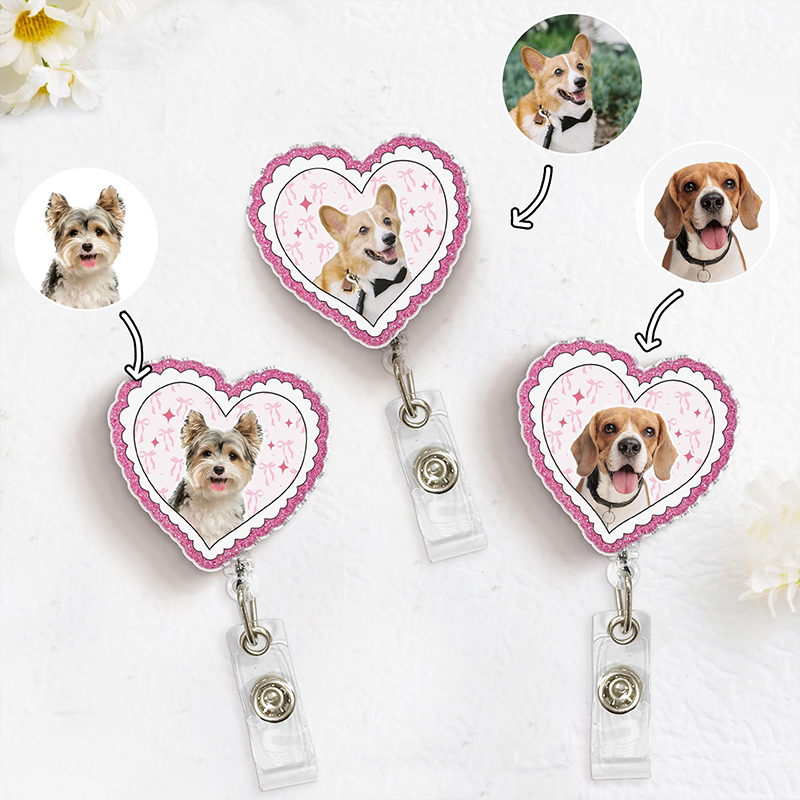 Personalized Cat Face Lace Heart Nurse Badge Reel