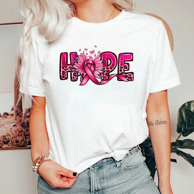 Breast Cancer Awareness Hope With Pink Ribbon Nurse T-Shirt