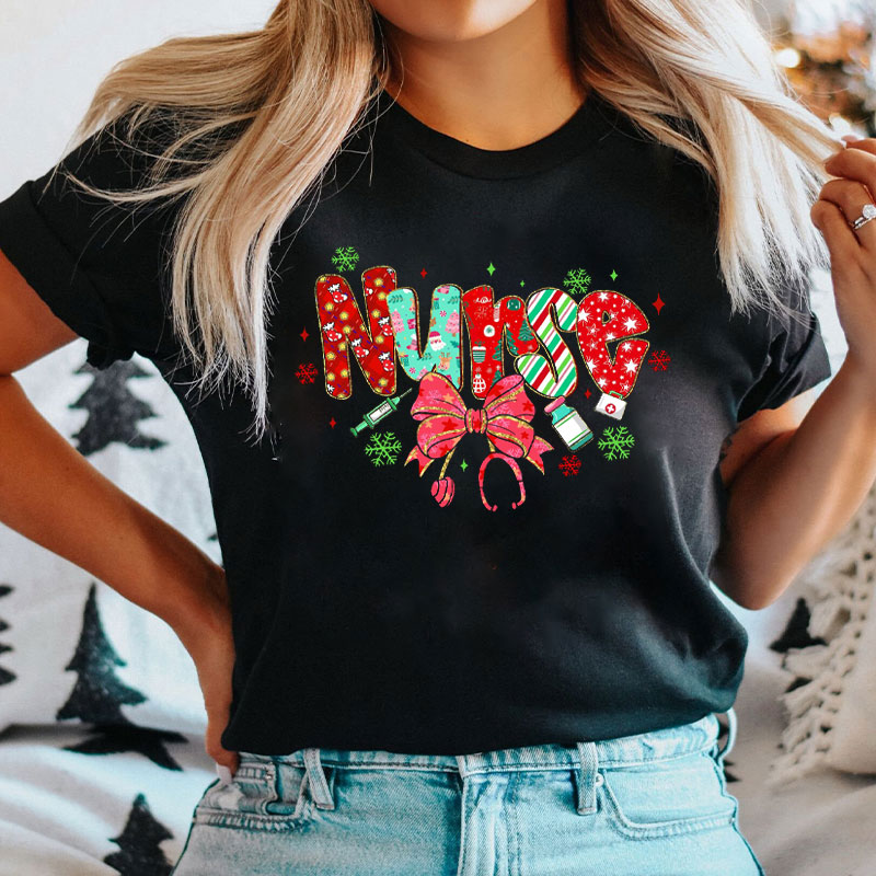 Festive Nurse With Medical Elements Nurse T-Shirt