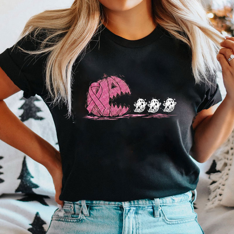 Halloween Breast Cancer Awareness Pumpkin Ghosts Nurse T-Shirt