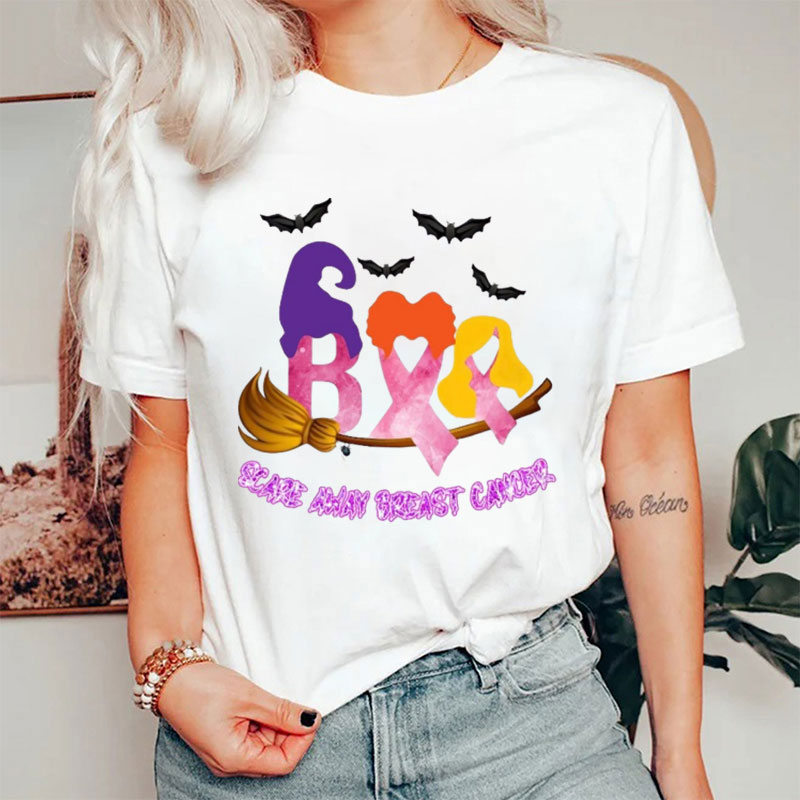 Halloween Witchy Warriors Scare Away Breast Cancer Nurse T-Shirt