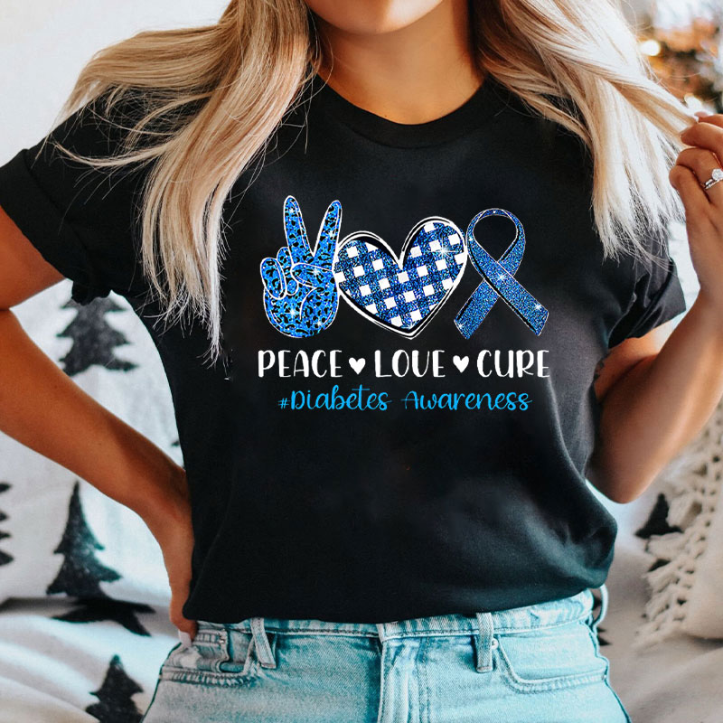 Health Advocacy Peace Love Cure Diabetes Awareness Nurse T-Shirt