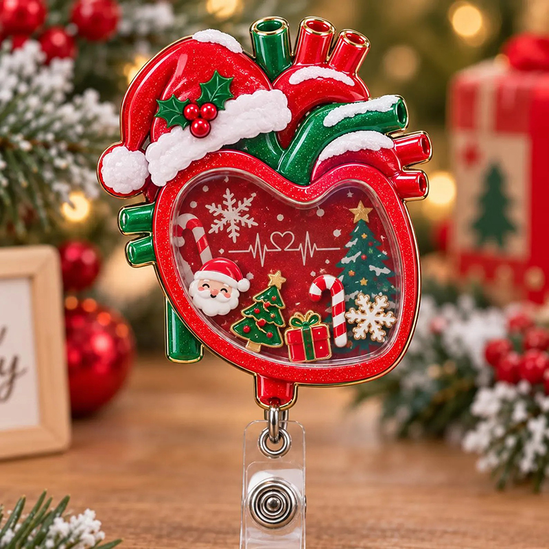 Christmas Anatomical Heart Shaker Badge Reel
