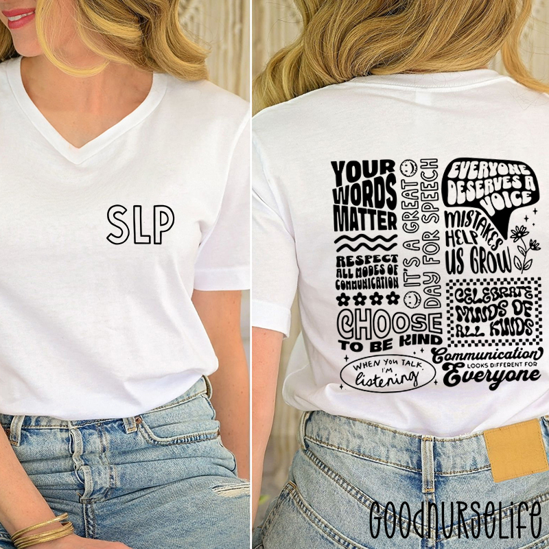 SLP Your Words Matter  Female V-Neck Two Sided T-Shirt