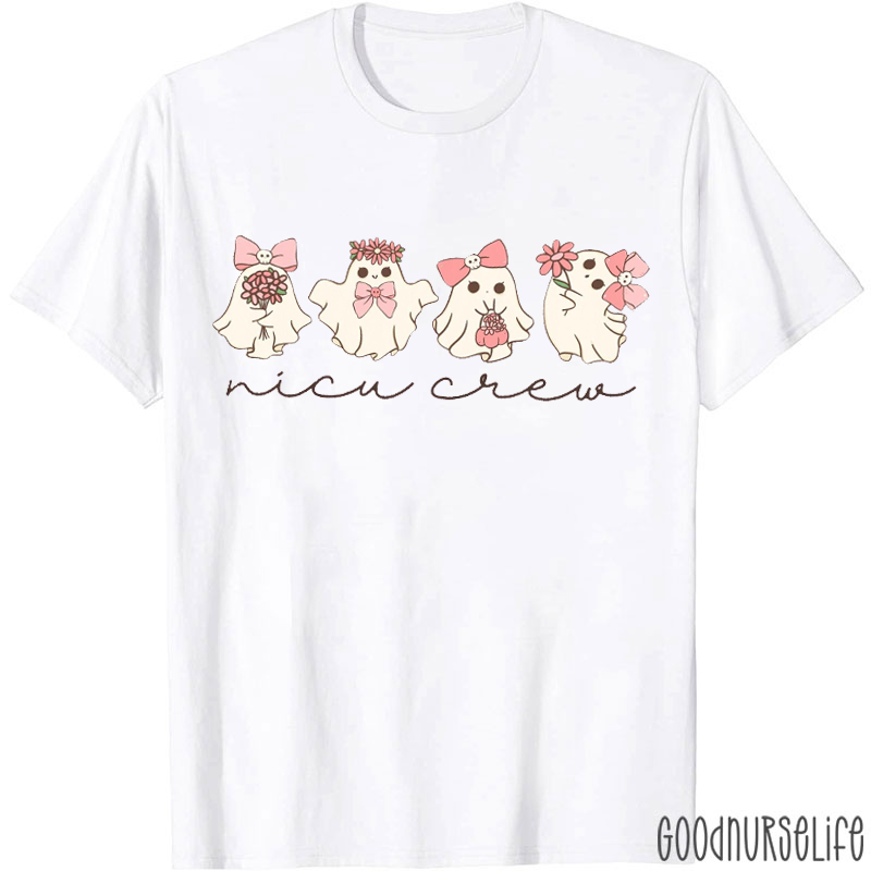 Cute Ghost With Pink Bow Nicu Nurse T-Shirt