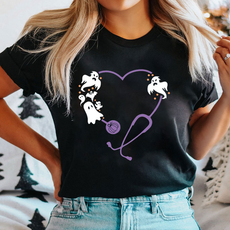 Ghostly Stethoscope Heart Nurse T-Shirt