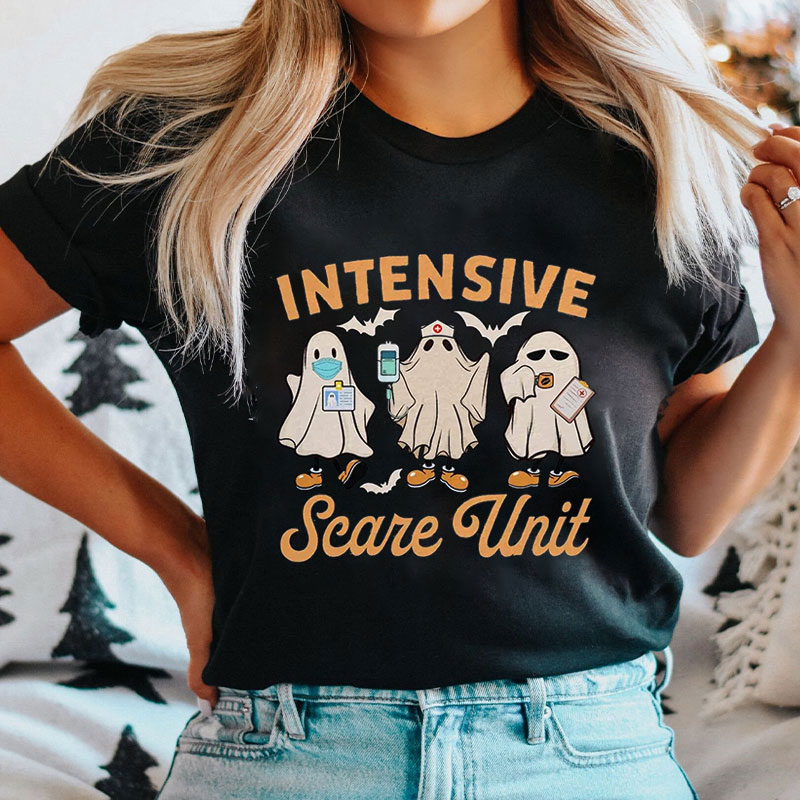Ghostly Med Crew Intensive Scare Unit Nurse T-Shirt