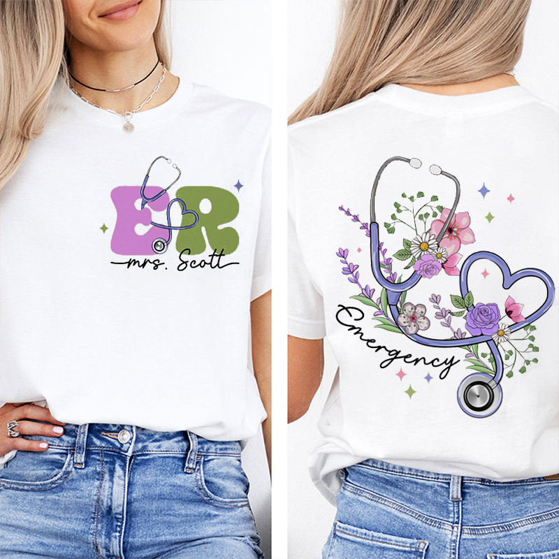 Personalized Name Emergency Nurse Two Sided T-Shirt