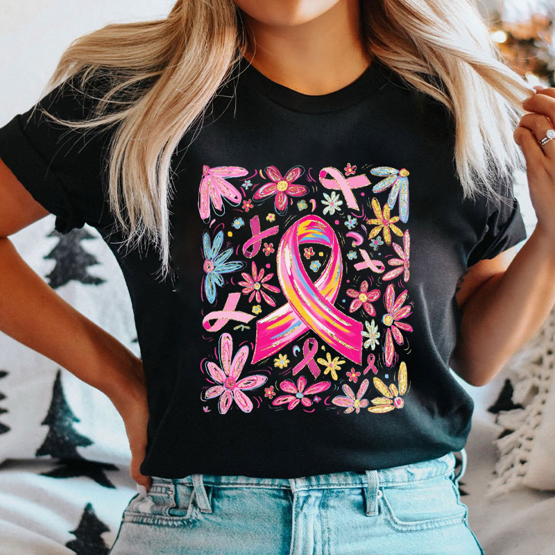 Colorful Breast Cancer Awareness Ribbon Nurse T-Shirt