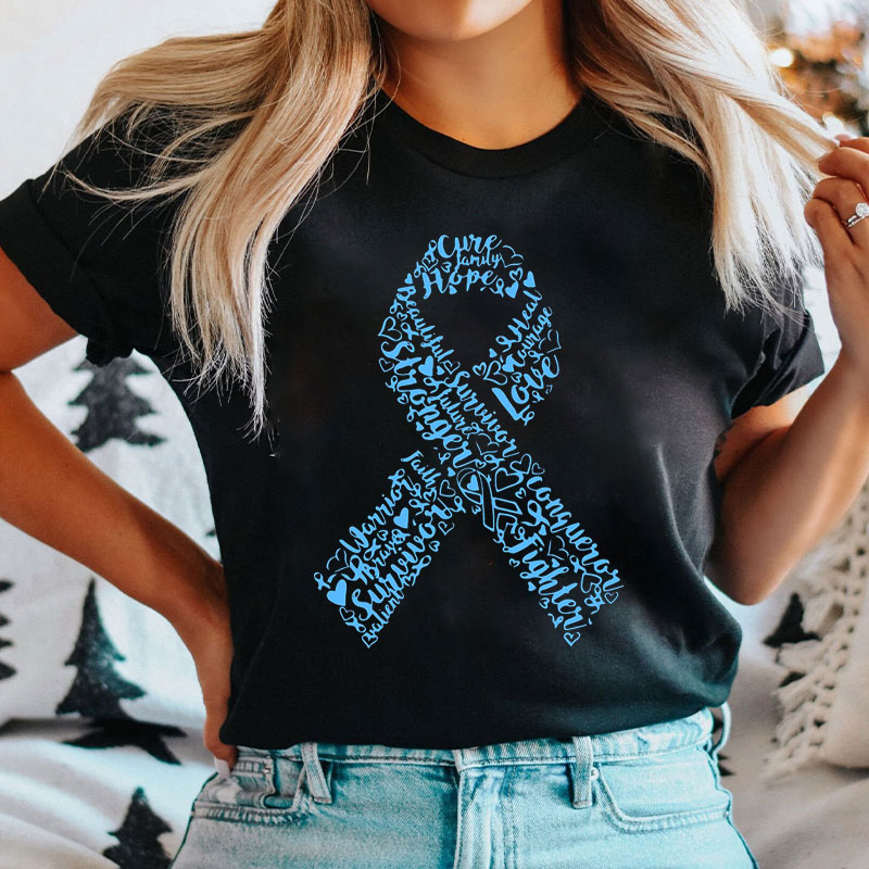 Diabetes Awareness Word Art Blue Ribbon Nurse T-Shirt