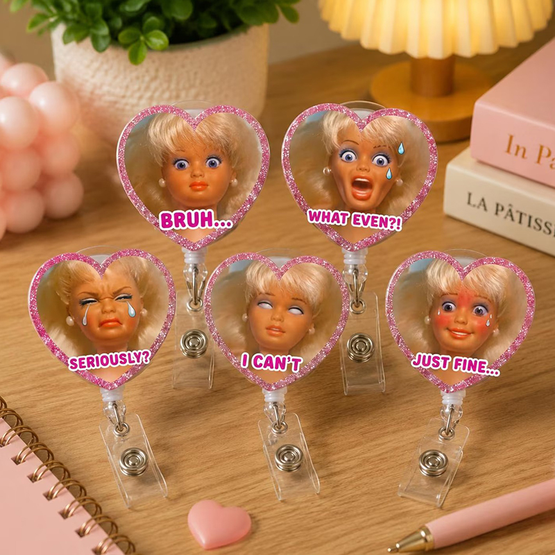Personalized Funny Pink Doll Meme Nurse Badge Reel