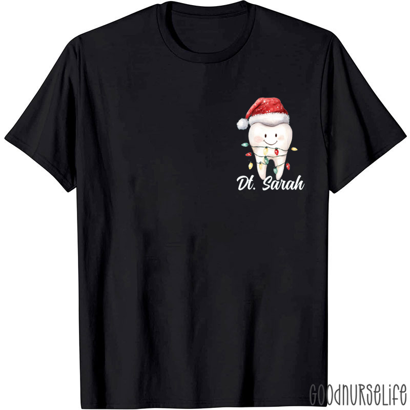 Personalized Name Cute Tooth With Christmas Lights T-Shirt