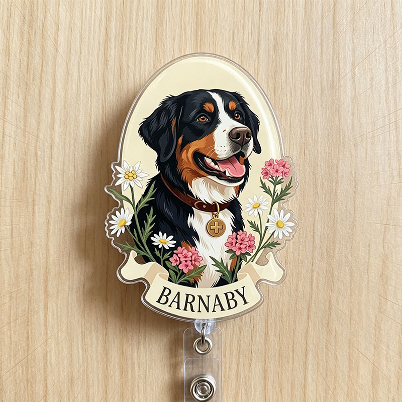 Personalized Cute Pet And Flower Badge Reel