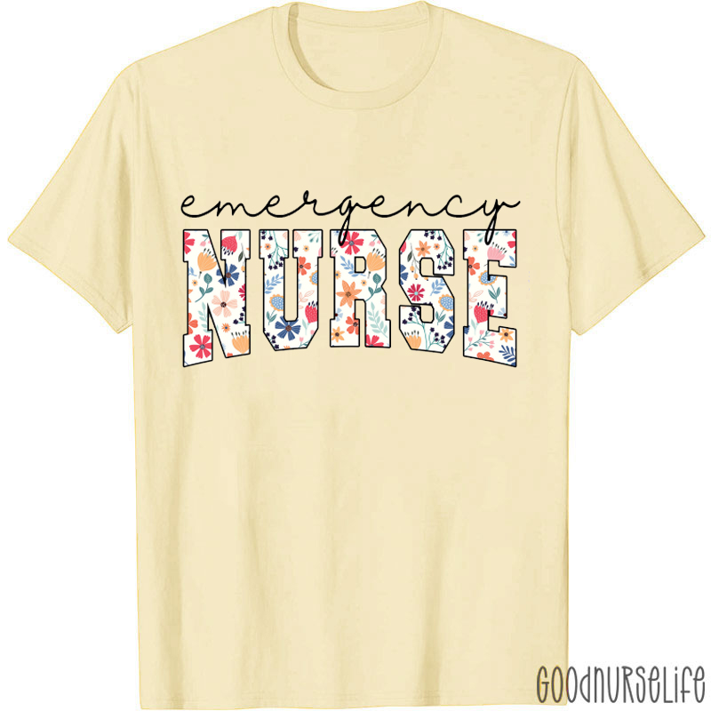 Personalized Department Floral Printed Nurse T-Shirt