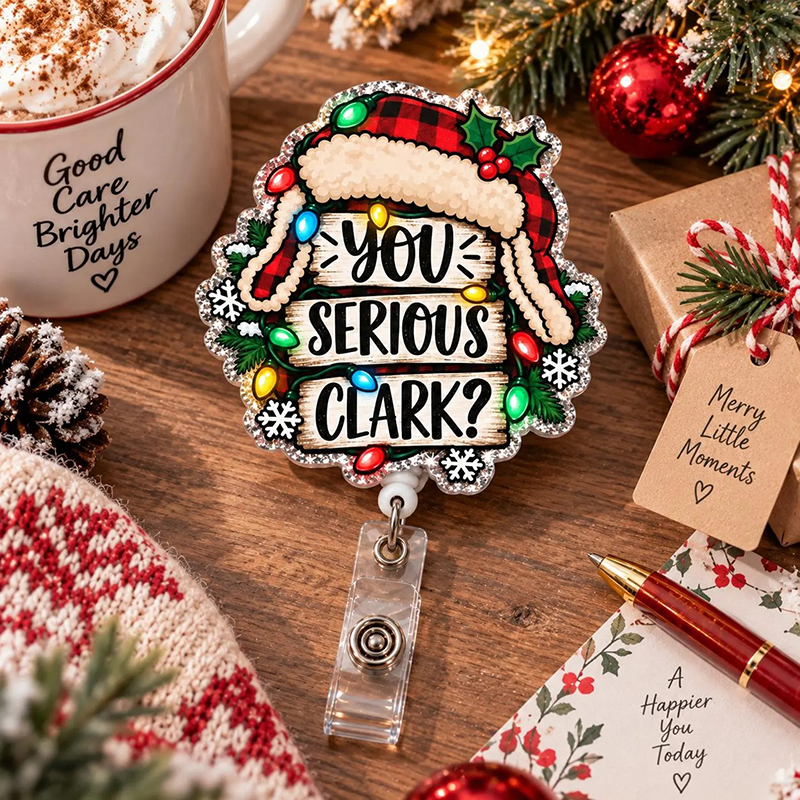 You Serious Clark Christmas Buffalo Plaid Badge Reel