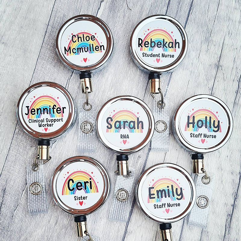 Personalised Name Rainbow Nurse Badge Reel
