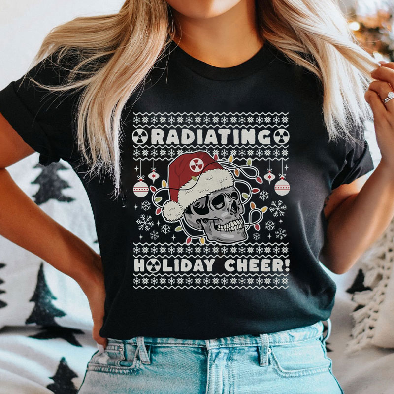 Radiating Holiday Cheer Skull T-Shirt