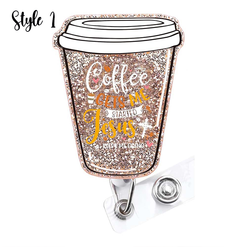 Glitter Acrylic Coffee Nurse Badge Reel
