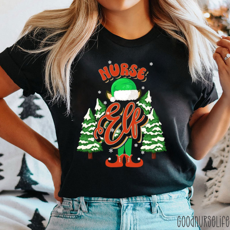 Christmas Tree Elf Nurse T-shirt