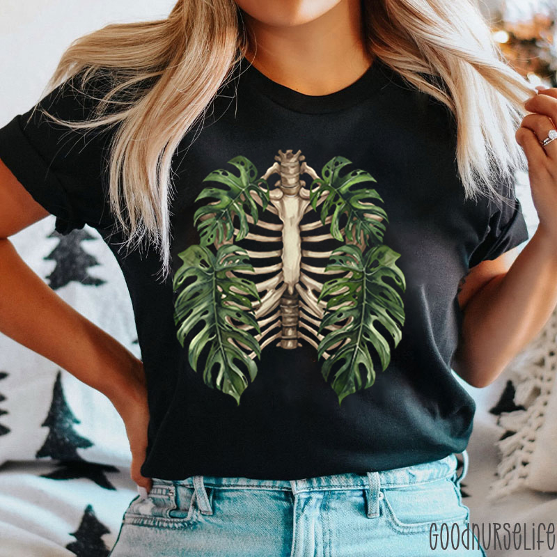 Skeleton Plant Body Monstera Leaf Nurse T-Shirt
