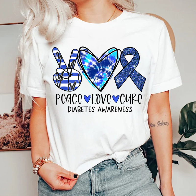 Peace Love Cure Diabetes Awareness Nurse T-shirt