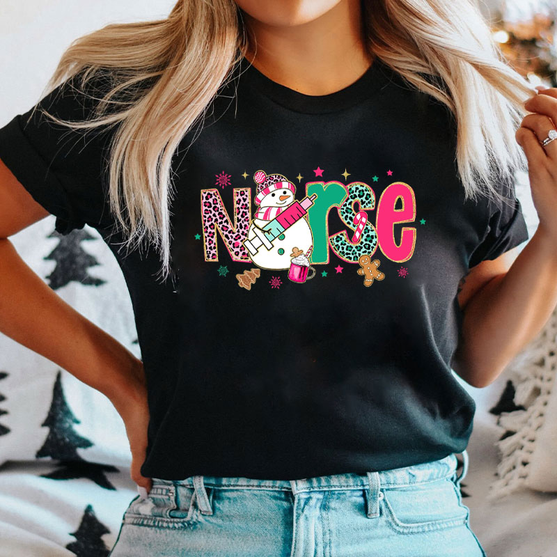 Festive Nurse Snowman With Syringe Nurse T-Shirt