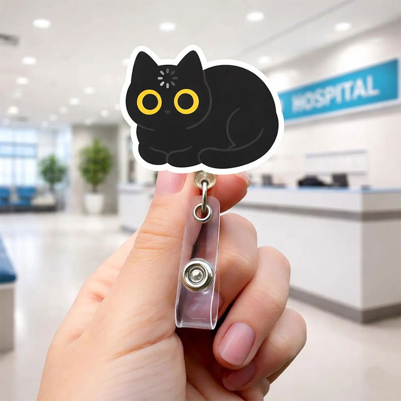 Sitting Loading Black Cat Badge Reel