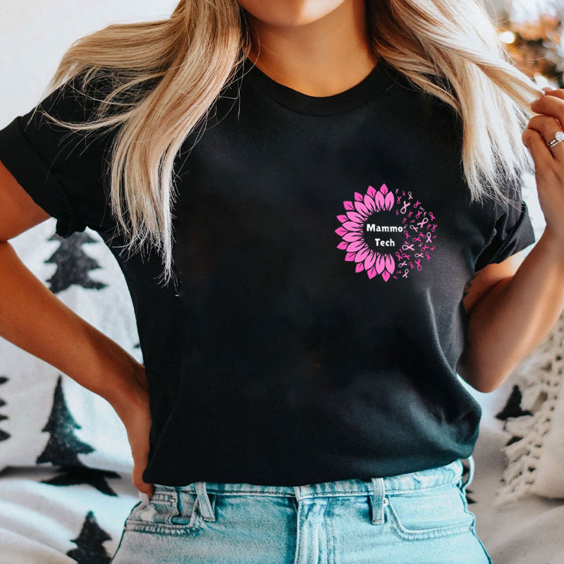 Mammo Tech Breast Cancer Awareness Sunflower T-Shirt