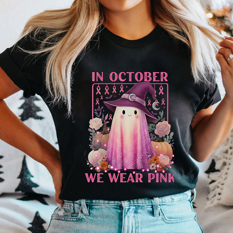 In October We Wear Pink Cute Little Ghost Nurse T-Shirt