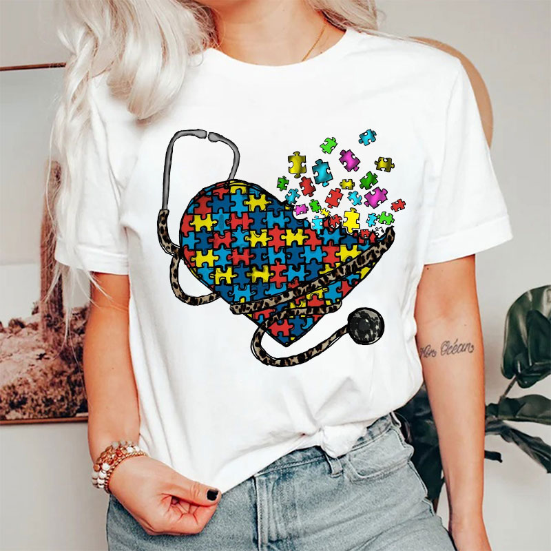 Puzzle Heart Stethoscope T-shirt