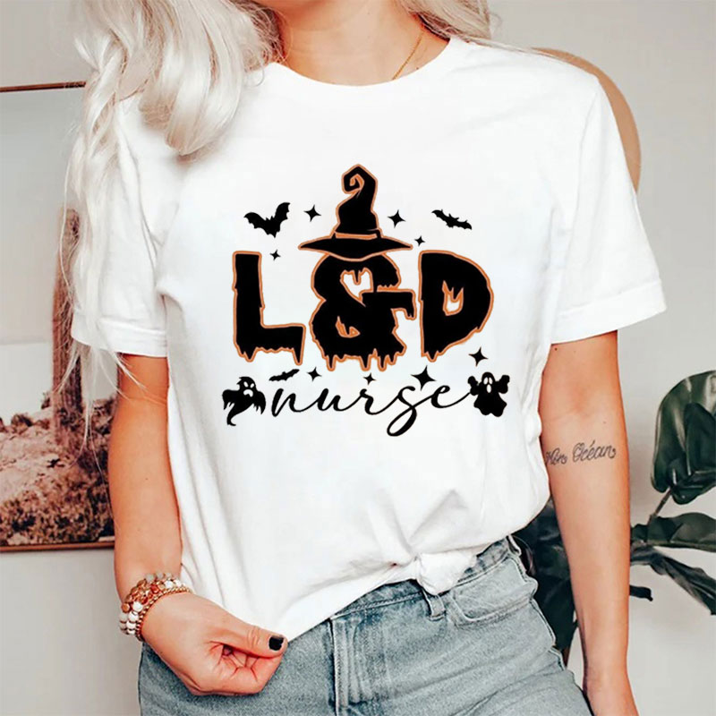 Halloween Ghost Bat L&D Nurse T-Shirt