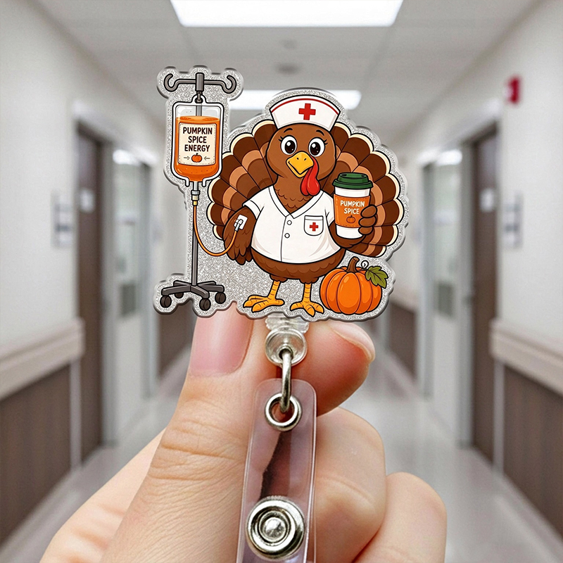 Thanksgiving Nurse Turkey Pumpkin Spice Badge Reel