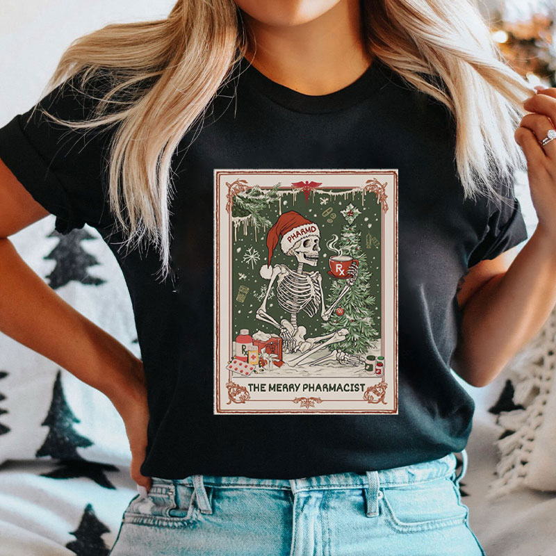 Christmas Pharmacist Skeleton The Merry Pharmacist T-Shirt