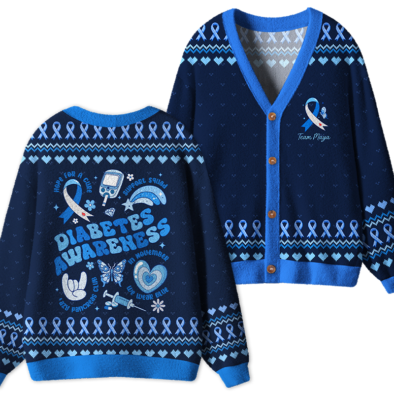 Personalized Blue Hope Diabetes Ugly Cardigan Sweaters