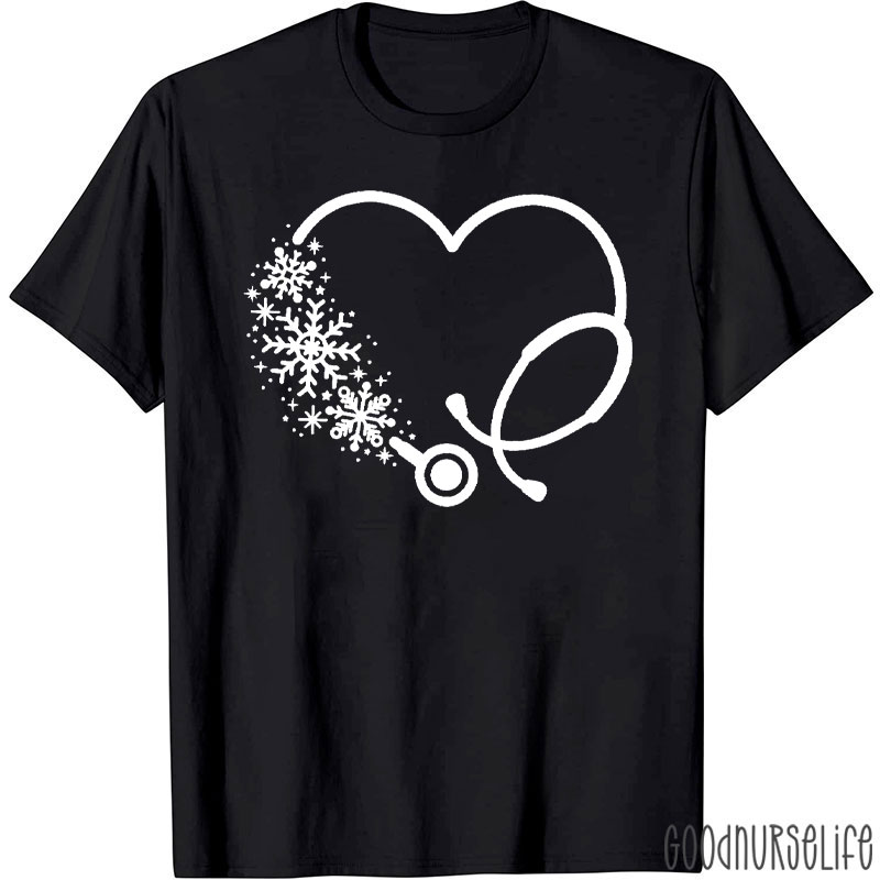 Christmas Medical Heart Stethoscope With Snowflakes Nurse T-Shirt