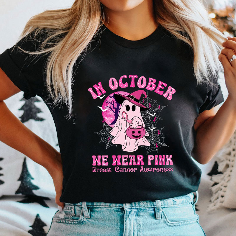 October Pink Ghost For Breast Cancer Awareness Nurse T-Shirt
