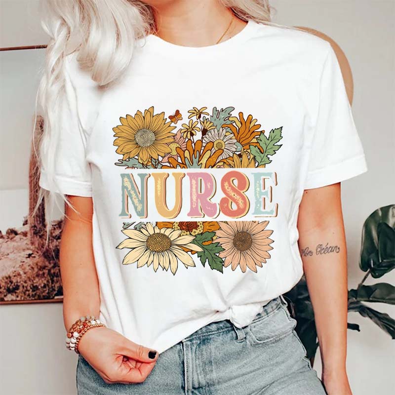 Retro Floral Nurse T-Shirt