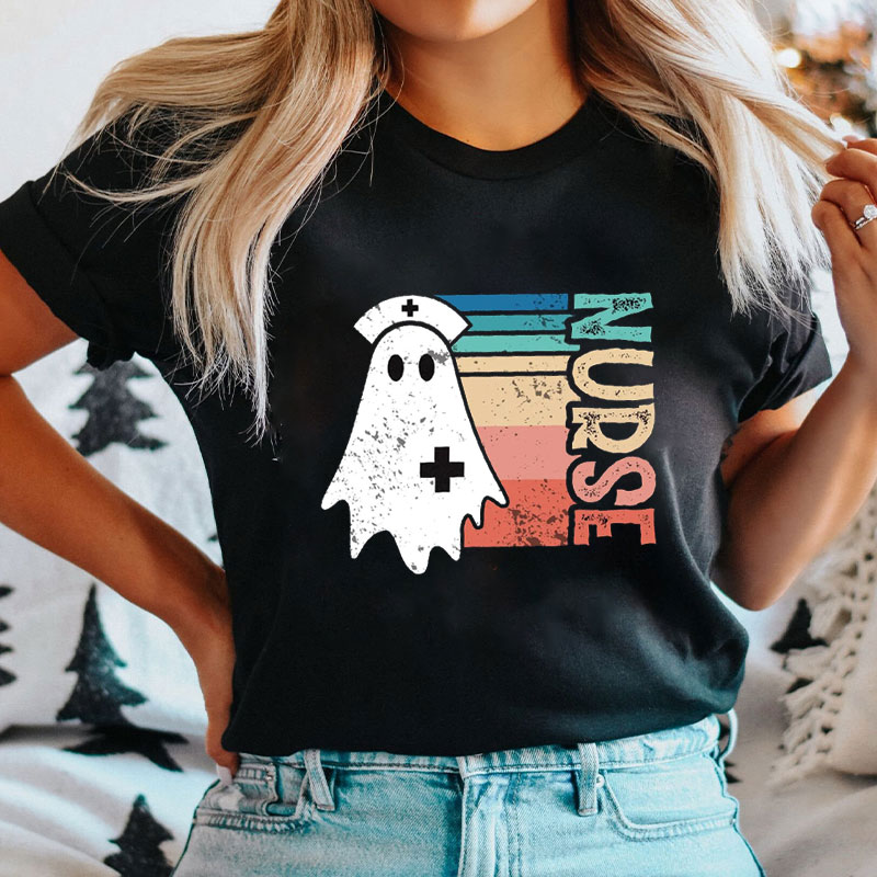 Halloween Retro Style Ghost Nurse T-Shirt