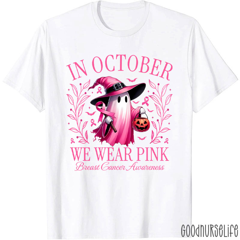 Halloween Beautifully Ghost Picture Breast Cancer Awareness T-Shirt