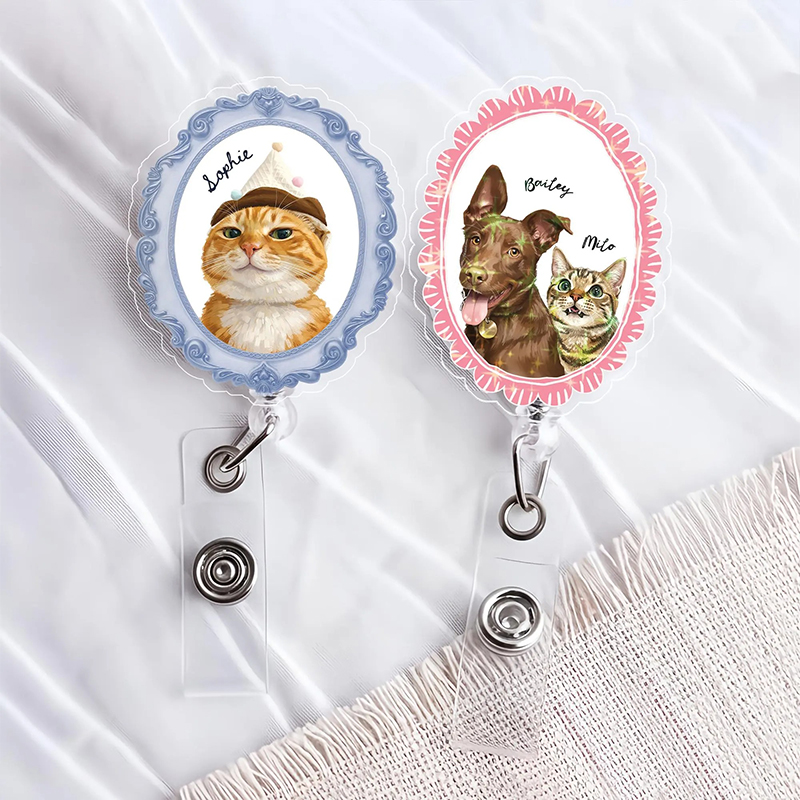 Personalized Perppy Dog And Cat Photo Nurse Badge Reel