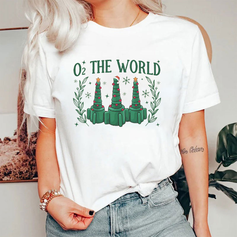 O₂ The World Oxygen Tank Christmas Trees T-Shirt