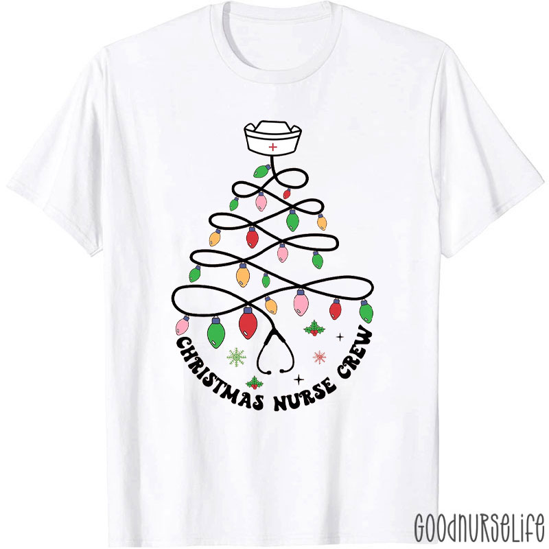 Christmas Nurse Crew Cap Stethoscope Tree Nurse T-Shirt