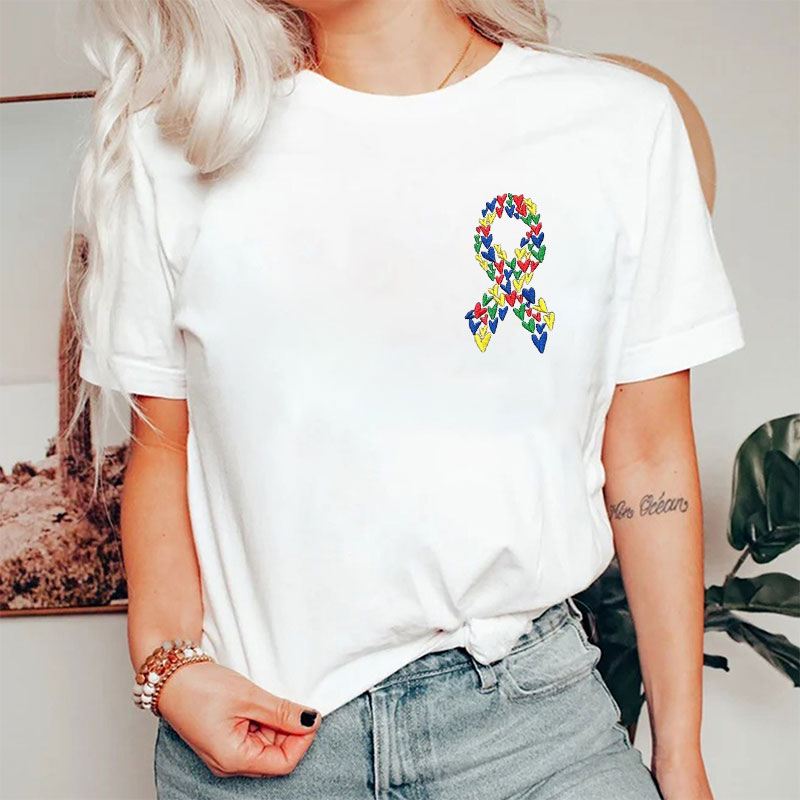 Embroidered Ribbon Autism Awareness T-shirt