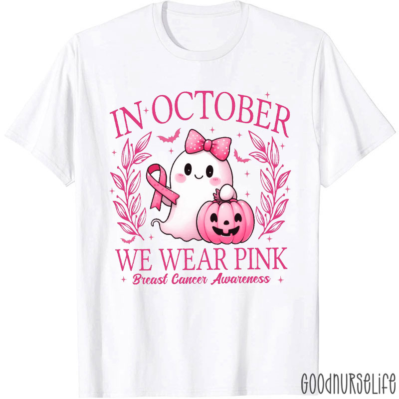 October Pink Ghost And Pumpkin Nurse T-Shirt