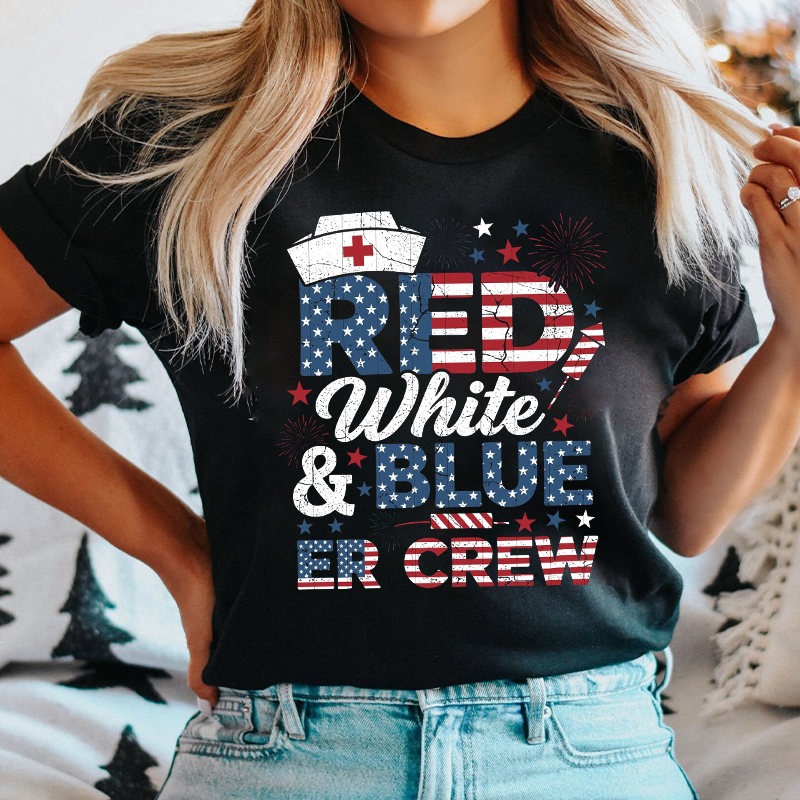 Red White And Blue ER Crew Nurse T-Shirt